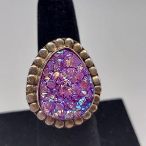 Vintage Purple Druzy Sterling Silver Ring,sz8.